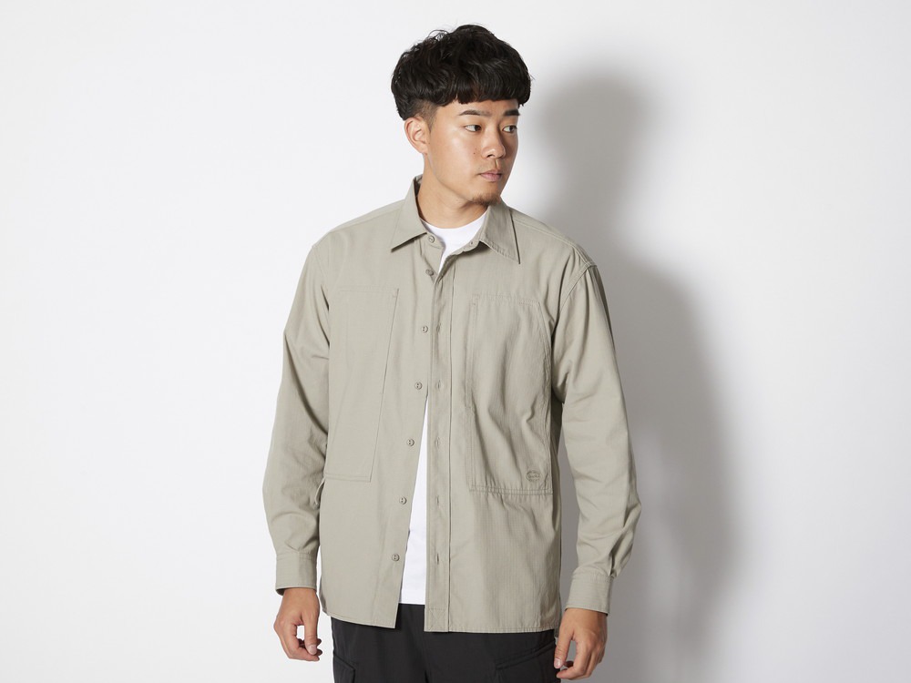 TAKIBI Light Ripstop L/S Shirt S Lightgrey