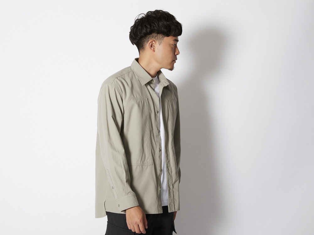 TAKIBI Light Ripstop L/S Shirt S Lightgrey