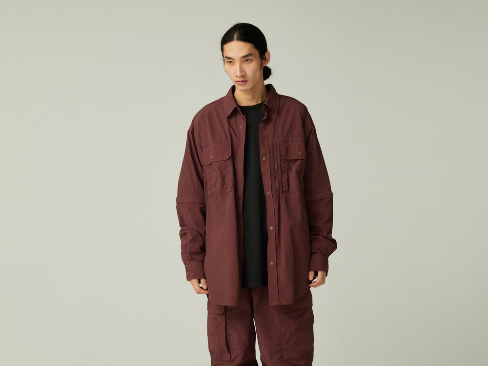 Garment Dyed Convertible Shirt L BLACK