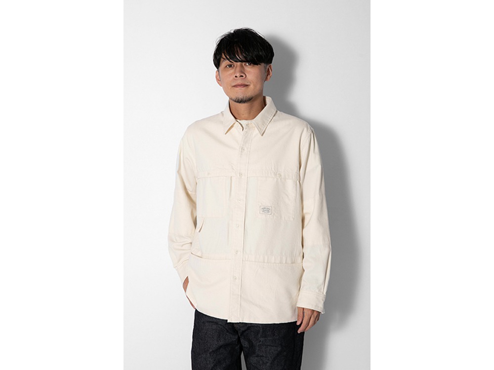 TAKIBI Light Denim Utility Shirt S Ecru