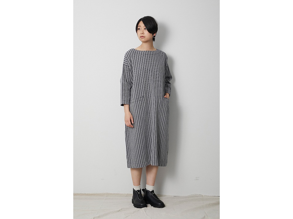 Cotton Herringbone Stripe Dress 2 Beige