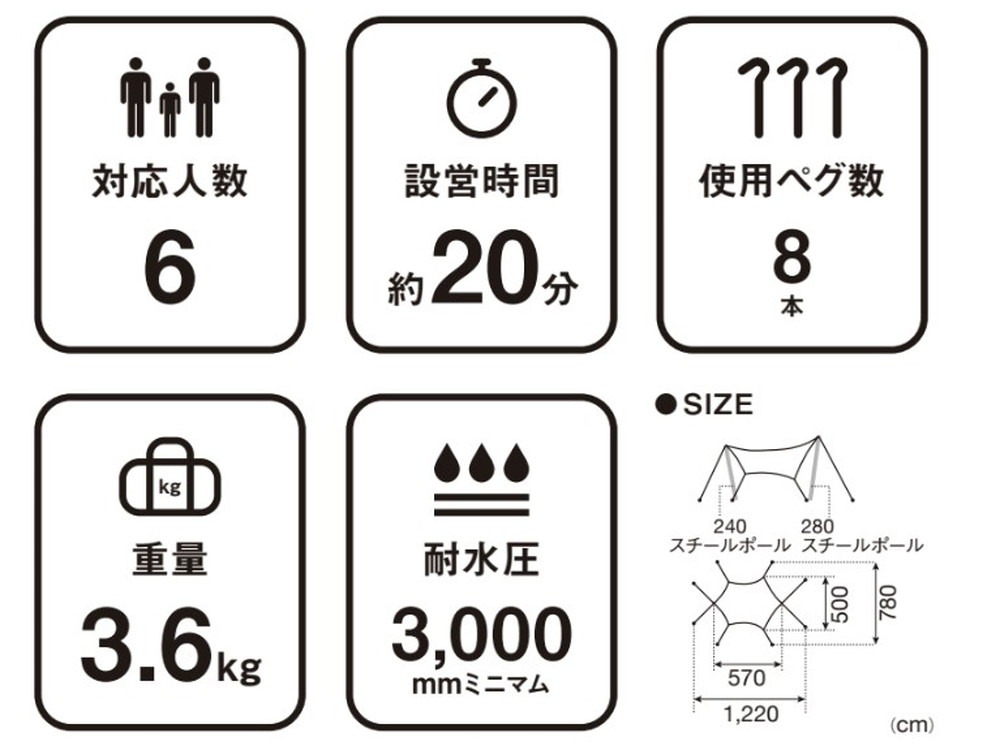 HDタープ“シールド”・ヘキサ（L）Proセット [6人用]