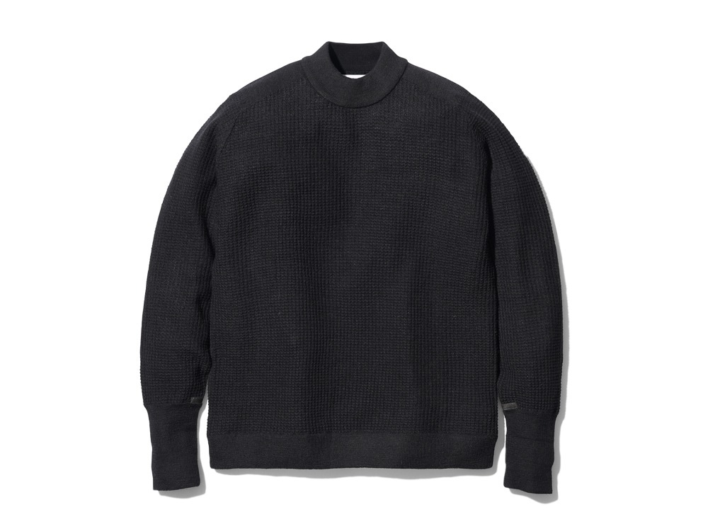 Waffle Mock Neck Sweater S Black