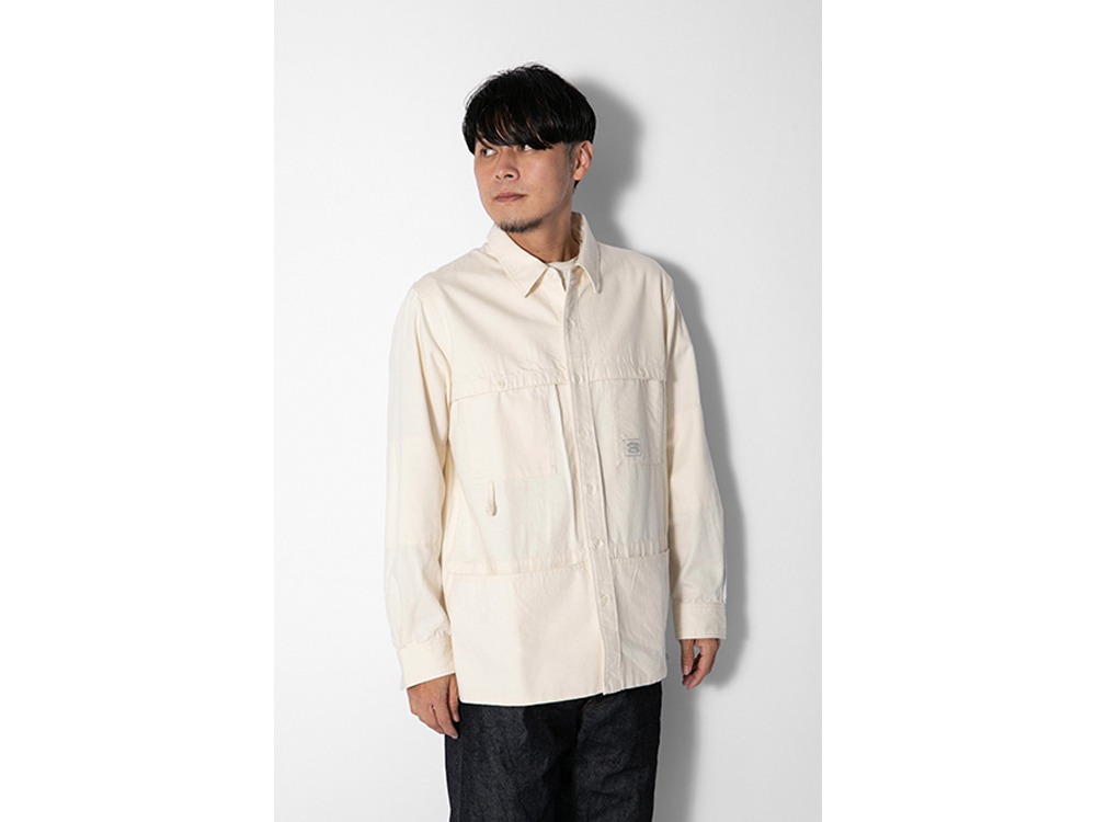 TAKIBI Light Denim Utility Shirt S Ecru