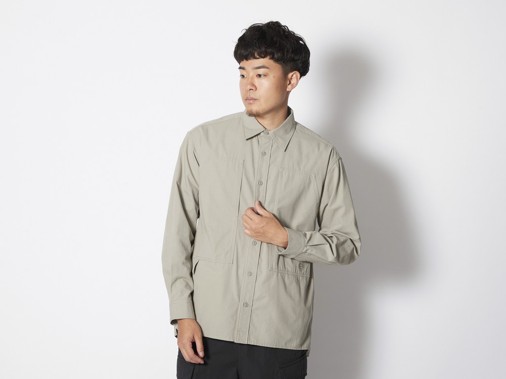 TAKIBI Light Ripstop L/S Shirt S Lightgrey