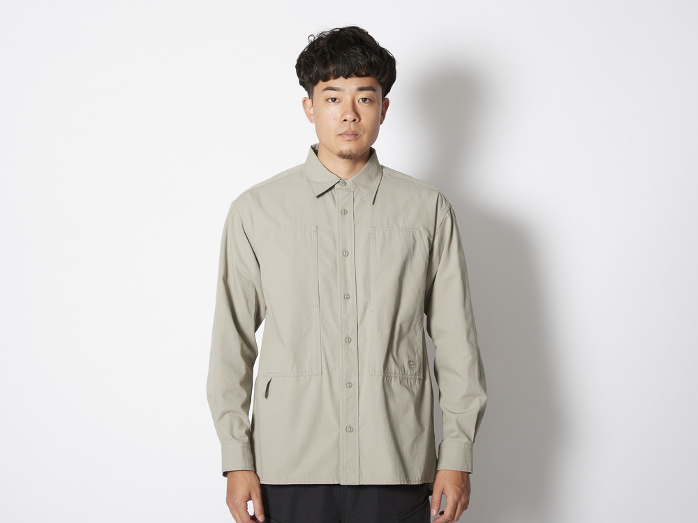 TAKIBI Light Ripstop L/S Shirt S Lightgrey