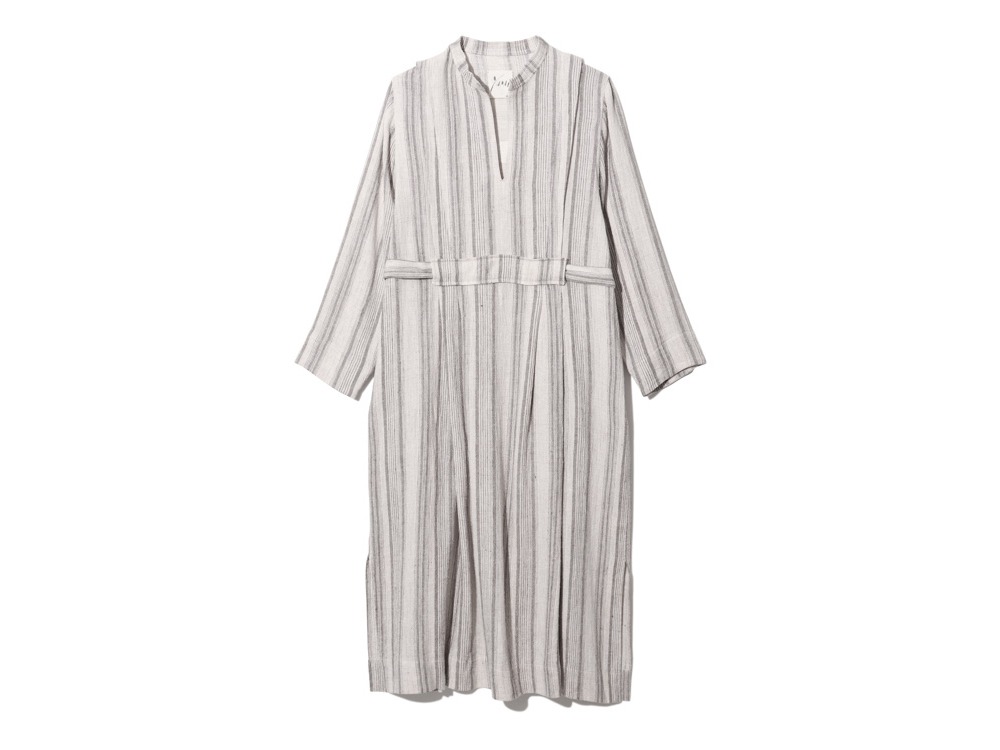 Linen Silk Striped Dress 1 Brown