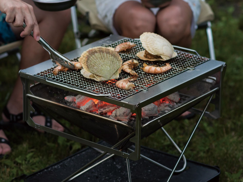 スノーピーク焚き火台L用グリルブリッジ、焼き網proスチール、黒川鉄板