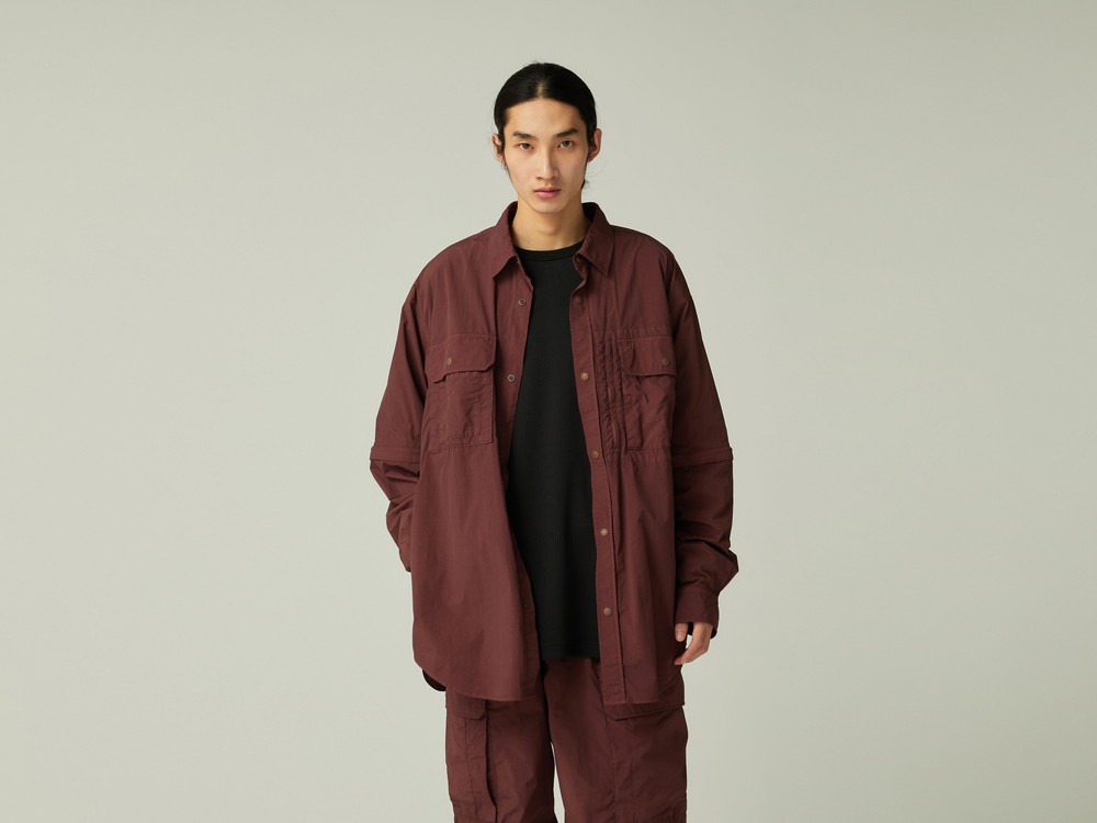 Garment Dyed Convertible Shirt L BLACK
