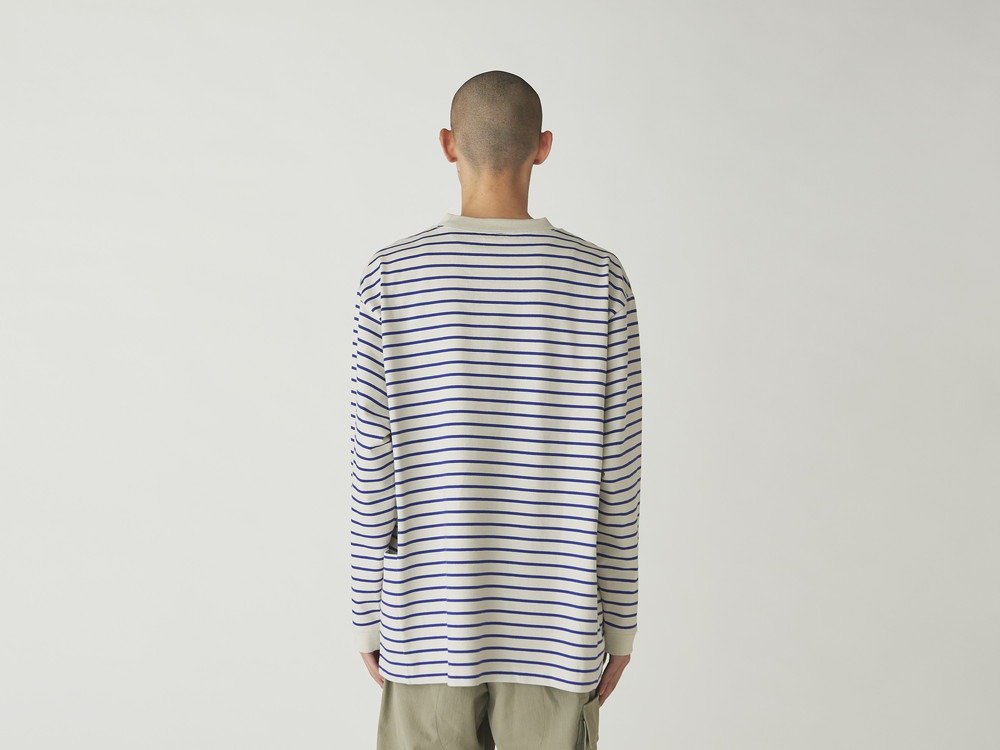 Heavy Cotton Border LS T 1 Whiteblue